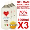 Gel Igienizzante mani senza risciacquo 70% di alcool 1000ml X3